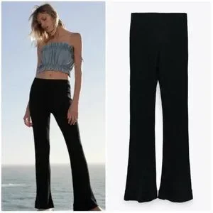 ★ZARA★ STRETCH FLARE TROUSERS PEARL EMBELLISHED STRETCH FLARE PANTS - Black | ZARA United